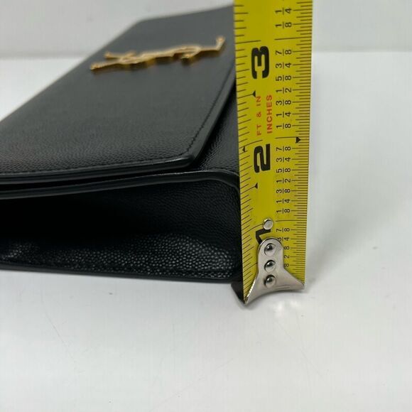 YVES SAINT LAURENT KATE CLUTCH IN GRAIN DE POUDRE LEATHER BLACK HANDBAG - Picture 10 of 11